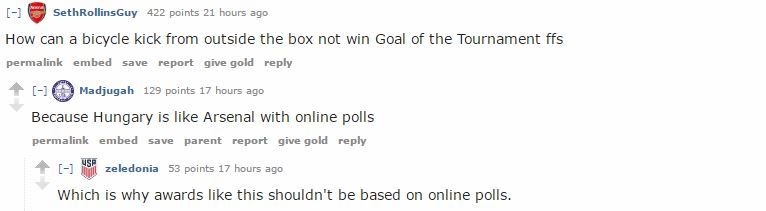 „A torna legszebb gólját nem szabadna szavazásra internetes bízni” (Forrás: Reddit)