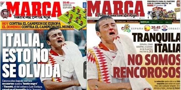 S hogy milyen mély nyomokat hagyott az eset a spanyolokban: a Marca 2008-ban és 2012-ben is címlapjára tette – mindkétszer a válogatottjuk kezében volt az olaszok sorsa: előbb „fenyegetőztek”, utóbb megnyugtatták az olaszokat: ők nem haragtartók