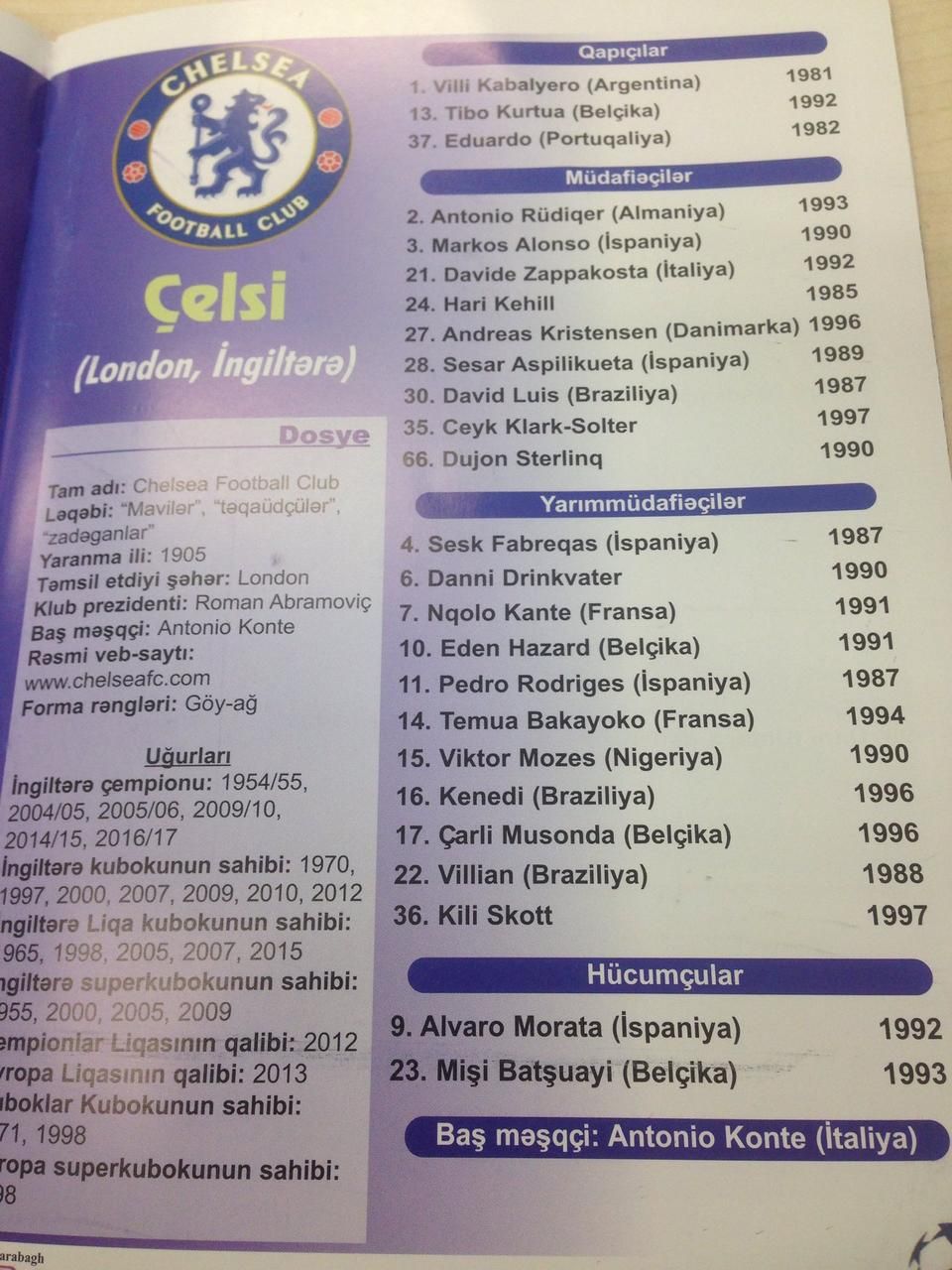 Zseniálisan átírták az azeriek a Chelsea-játékosok nevét (Fotó: Reddit)