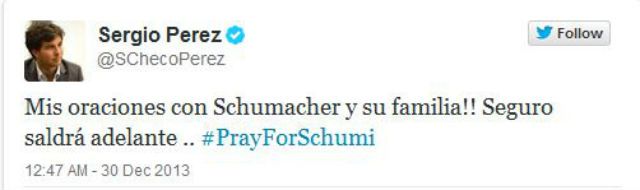 Sergio Pérez: Imádkozom Schumacherért és családjáért.