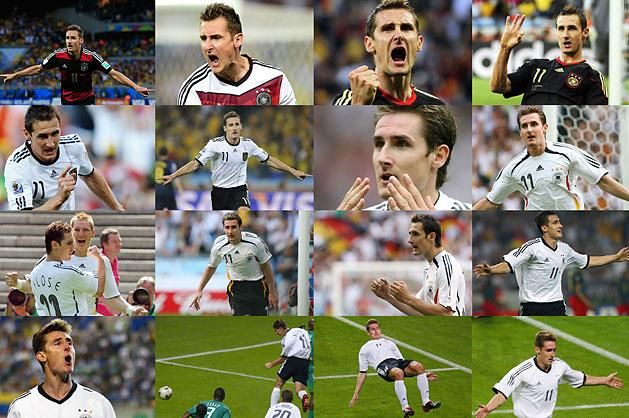 A jobb alsó sarokból indulva: Miroslav Klose öröme a 16 világbajnoki gólja után (Fotó: AFP)