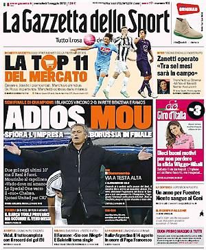 A La Gazzetta dello Sport szerdai címlapja