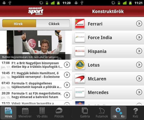 NSO F1 app Androidra - A BEMUTATÓ GALÉRIA MEGTEKINTÉSÉHEZ KATTINTSON A KÉPRE!