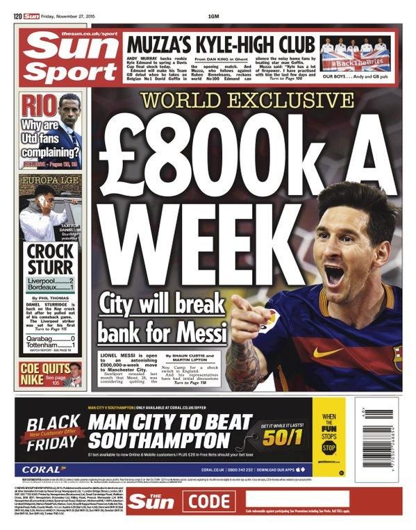Heti 340 millió forint Messinek? (Forrás: The Sun)