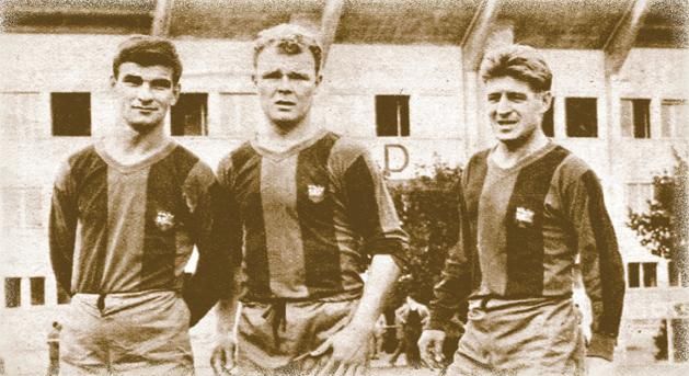 Barcelonai legendák (balról): Kocsis Sándor, Kubala László, Czibor Zoltán