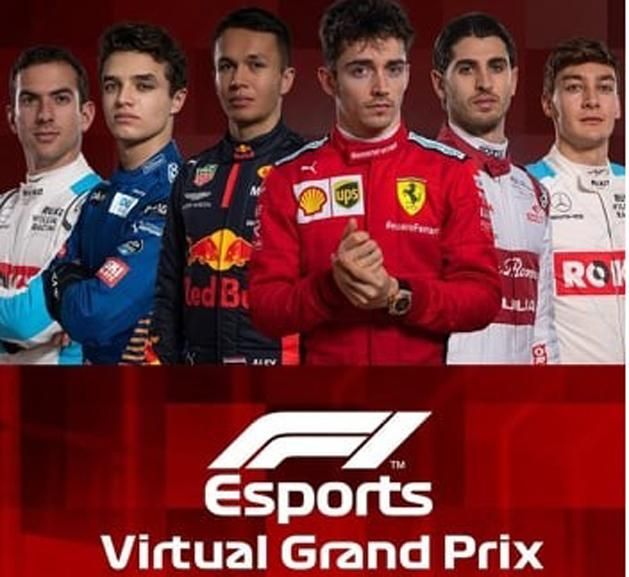 Leclerc (Ferrari, középen) szerepvállalása után ugrott meg igazán az F1 e-sport-eseményeinek globális nézettsége, de rajta kívül még további öt aktív versenyző is ott van az állandó mezőnyben (Forrás: Instagram/F1)