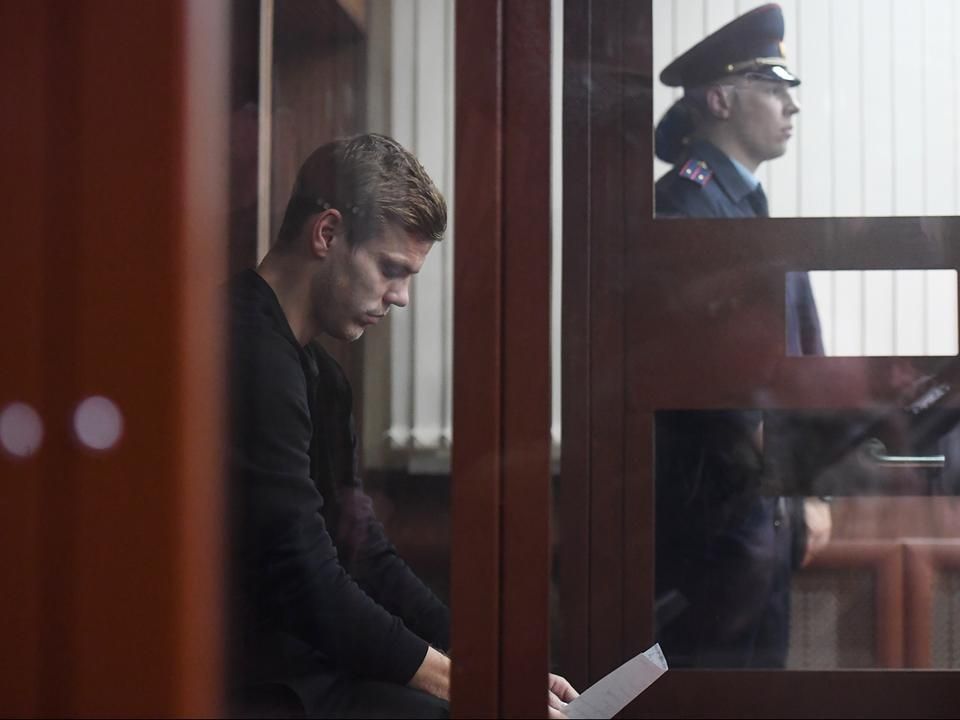 Alekszandr Kokorin a csütörtöki tárgyaláson (Fotó: AFP)