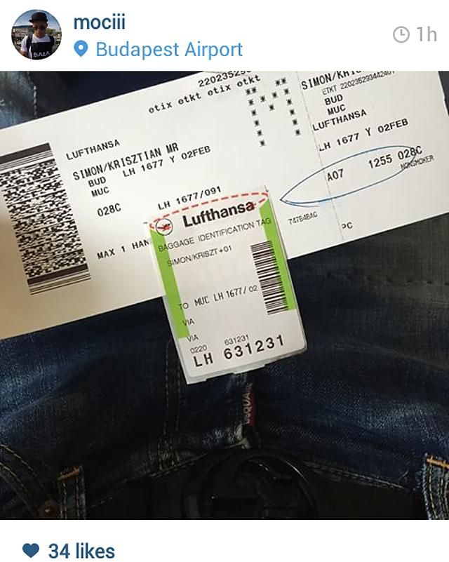 Simon Krisztián müncheni repülőjegye (Forrás: Instagram)