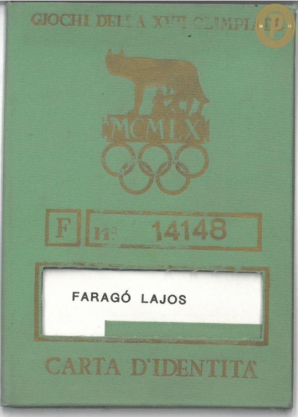 Faragó Lajos 1960-as olimpiai névjegykártyája az eredeti tokban (Fotó: Puskás Intézet)