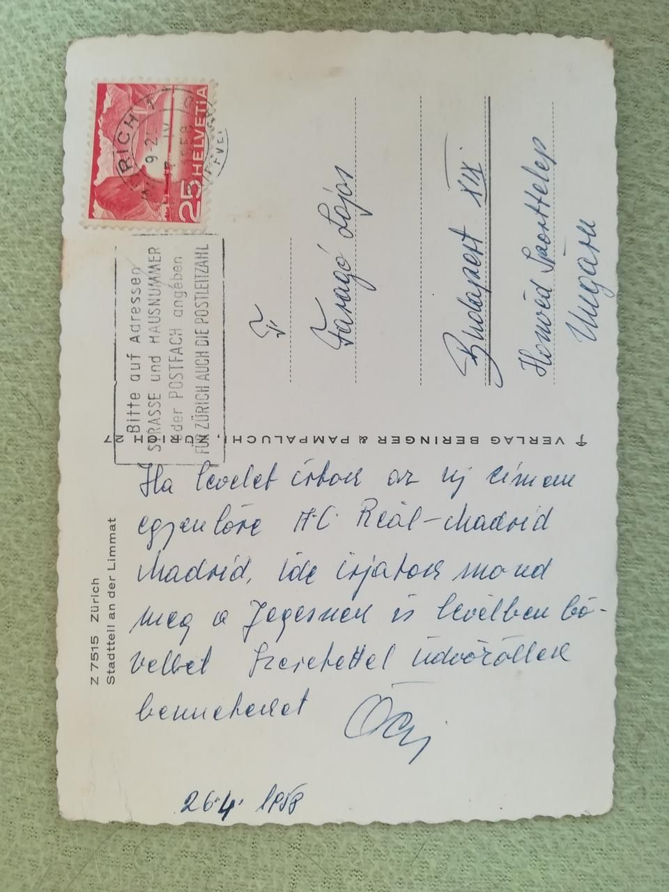 „Öcsi” 1958 áprilisában üzeni a kispestieknek, hogy Madridba költözik