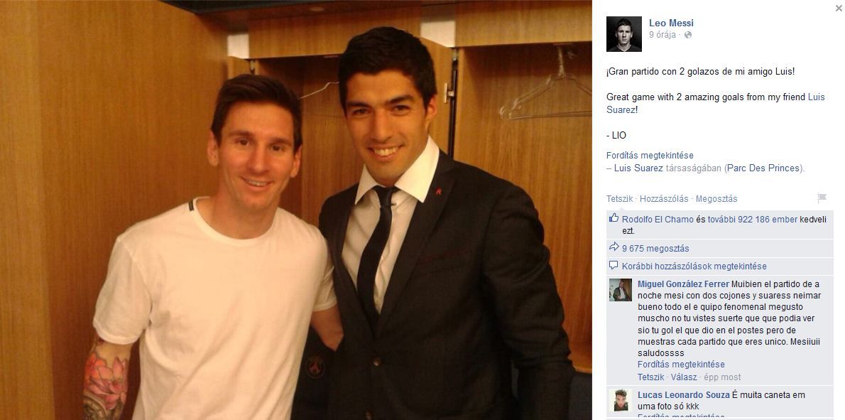 Messi is megemelte a kalapját Suárez előtt (Fotó: Facebook)