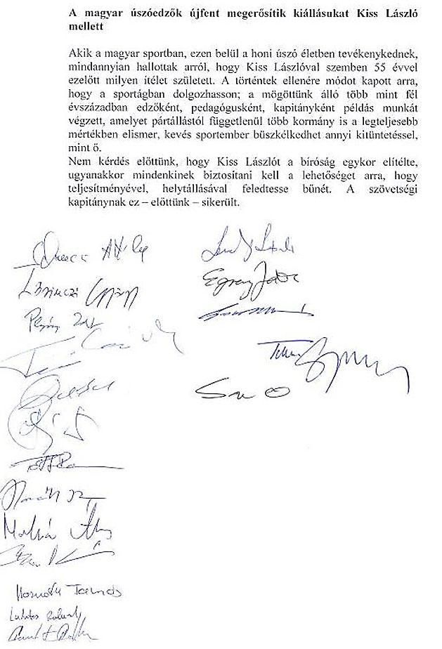 Az edzőbizottság tagjainak aláírásával ellátott közlemény