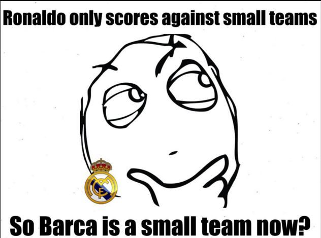 Ha Ronaldo csak a kiscsapatok ellen szerez gólt, akkor a Barca most kiscsapat lett? (Forrás: Twitter)