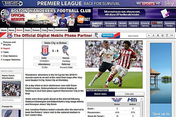 A Bolton Wanderers hivatalos honlapja szerint az FA-kupa elődöntő: teljes siker (Fotó: Dailymail.co.uk)