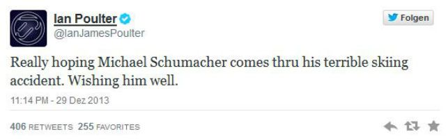 Ian Poulter: Remélem, hogy Michael Schumacher felépül szörnyű sérüléséből, minden jót kívánok neki!