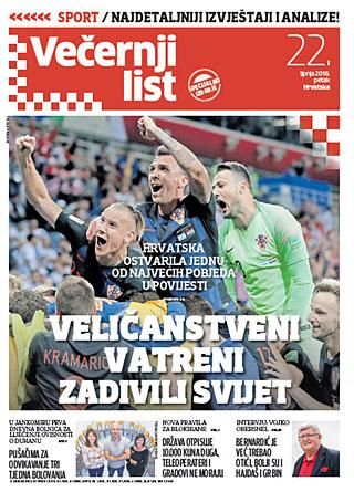 A Vecernji List a horvát válogatott történetének egyik 
legnagyobb, a világot ámulatba ejtő győzelmét ünnepelte