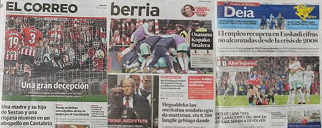 Baszkföldi újságcímlapok a mérkőzés másnapján