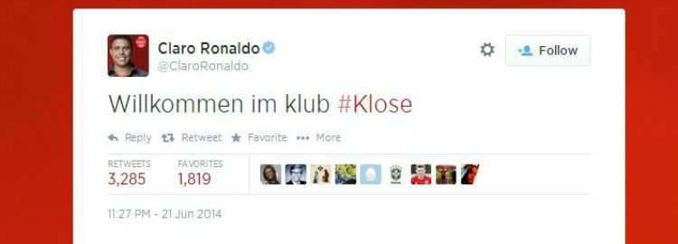 Üdv a klubban!” – Ronaldo a Twitteren köszöntötte az egalizáló Klosét