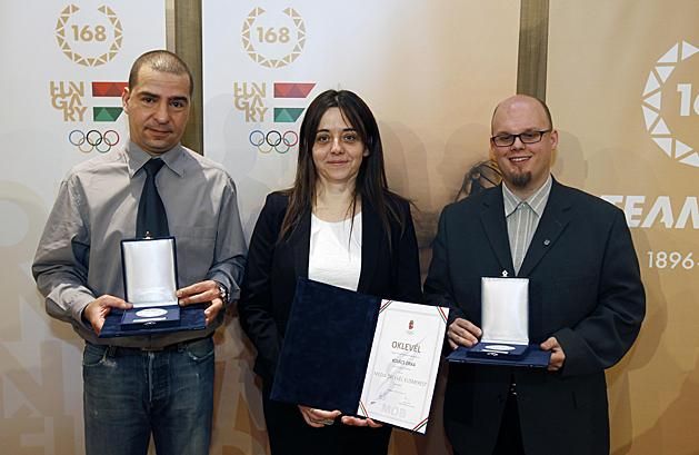 A Nemzeti Sport díjazottjai (b-j.): Veres Viktor, Kovács Erika, Marosi Gergely (Fotó: Szalmás Péter/MOB)