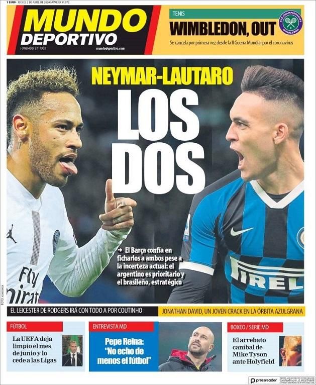 A Mundo Deportivo csütörtöki címlapja