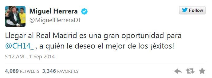 Chicharito Madridba kerül? (Fotó: twitter.com/MiguelHerreraDT)