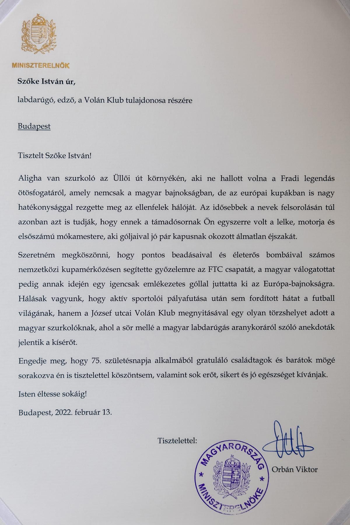 Orbán Viktor levele – a képre kattintva teljes méretben is megtekinthető