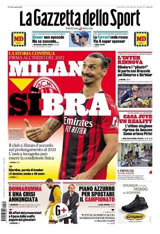 A La Gazzetta dello Sport csütörtöki címlapja