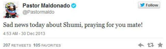 Pastor Maldonado: Szomorú hírek érkeztek Schumiról, imádkozunk érted, barátom!
