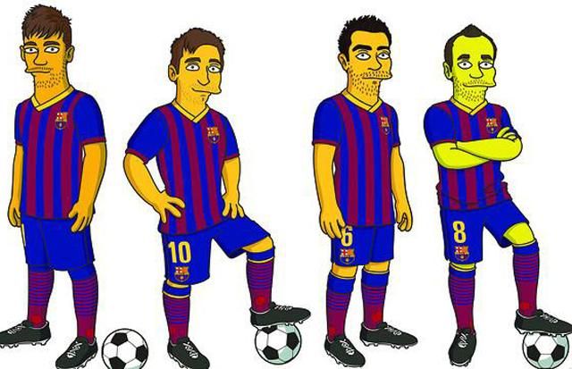 Neymar, Messi, Xavi és Iniesta „simpsonosítva” (Fotó: Twitter/FCBarcelona)