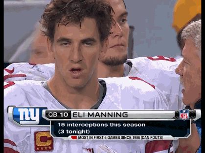 Eli Manning a szezonban már 15-ször csóválhatta a fejét