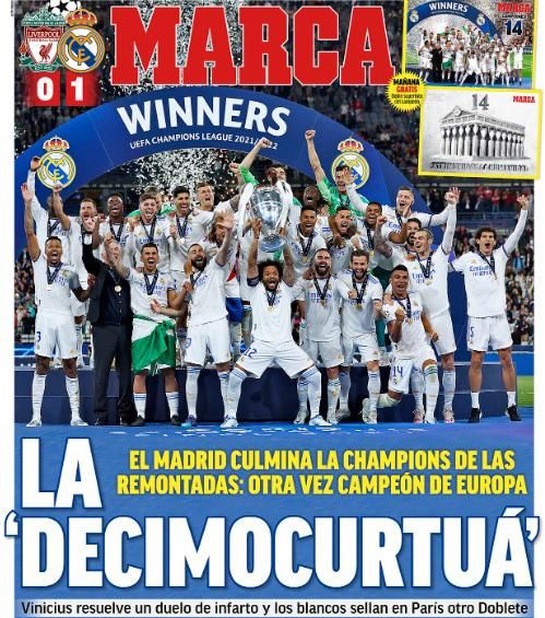 A Marca címlapján a szójáték Courtois nevével, valamint a Real Madrid BEK/BL-trófeáinak számával