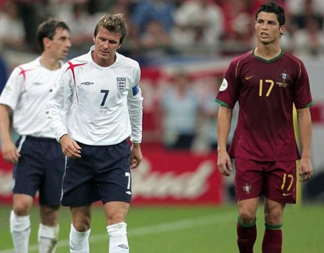 Beckham és Ronaldo a 2006-os világbajnokságon, ellenfélként (Fotó: Daily Mail)
