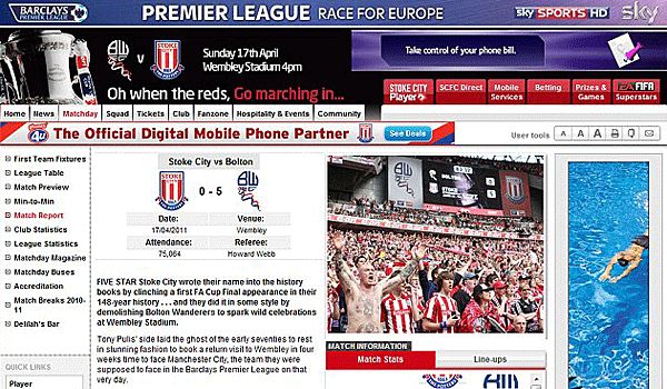 A Stoke City hivatalos honlapja szerint az FA-kupa elődöntő: teljes kudarc (Fotó: Dailymail.co.uk)