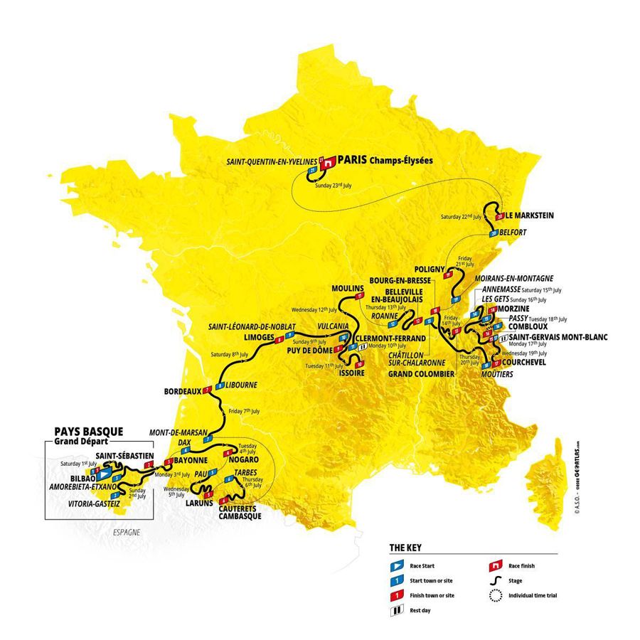 A Tour de France 2023-as kiírásának útvonala (Fotó: tourdefrance.com)