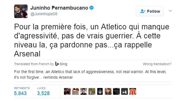 Juninho az Arsenalnak és az Atléticónak is beszólt (Fotó: Twitter)