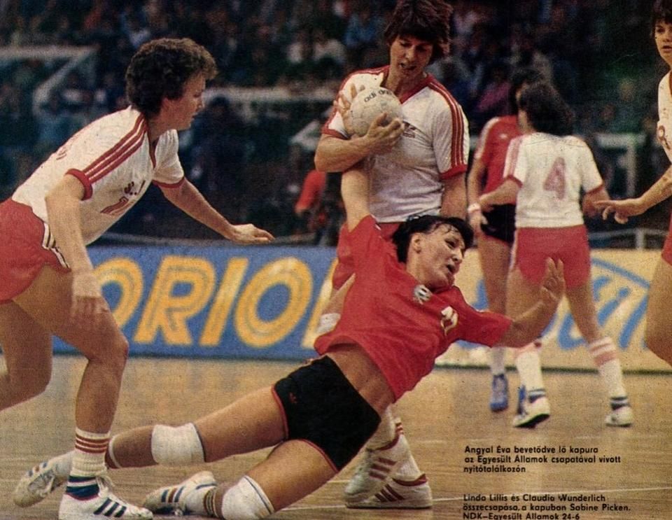 Angyal Éva az amerikaiak ellen az 1982-es hazai rendezésű világbajnokságon (Fotó: NS Archív)