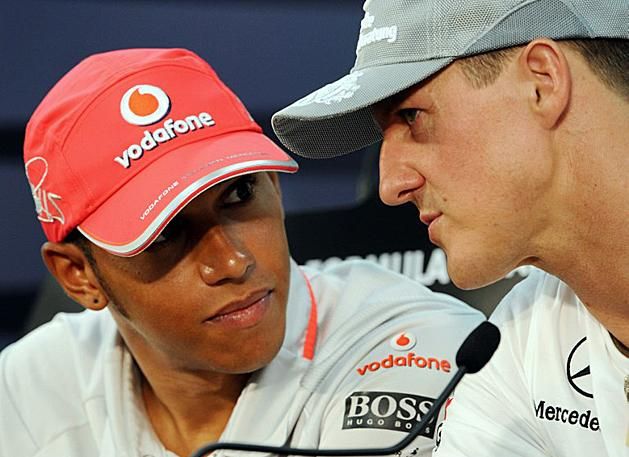 Hamilton és Schumacher 2010-től három éven át versenyzett egy mezőnyben, de csak ritkán egymás ellen (Fotó: AFP)