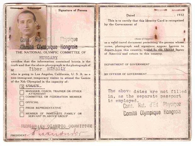 Olimpiai igazolványa 1932-ben Los Angelesben – ahol elpackázta a nagy lehetőséget