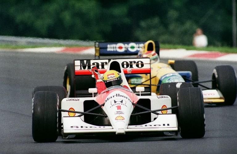 Ayrton Senna háromszor, 1988-ban, 1991-ben (képünkön) és 1992-ben nyert Magyarországon (Fotó: AFP)