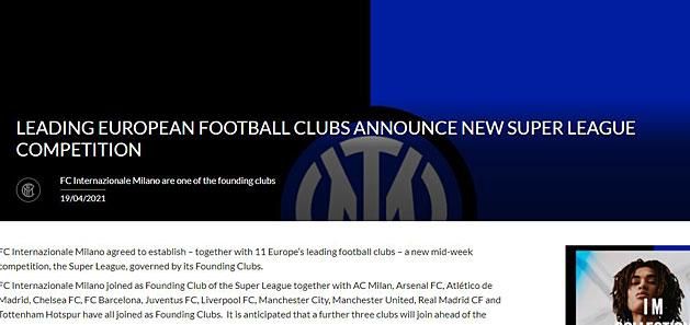 Az Internazionale honlapja (Forrás: inter.it)