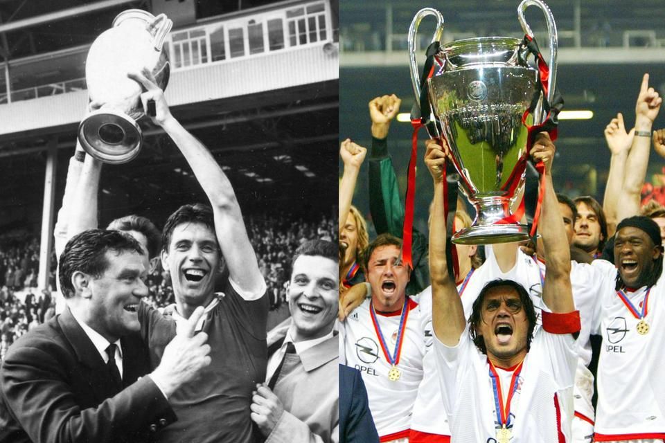 Cesare Maldini 1963-ban és Paolo Maldini 2003-ban a BEK-, illetve BL-trófeával – Daniel Maldini most esélyt kap a kupa megnyerésére (Fotó: Getty Images)