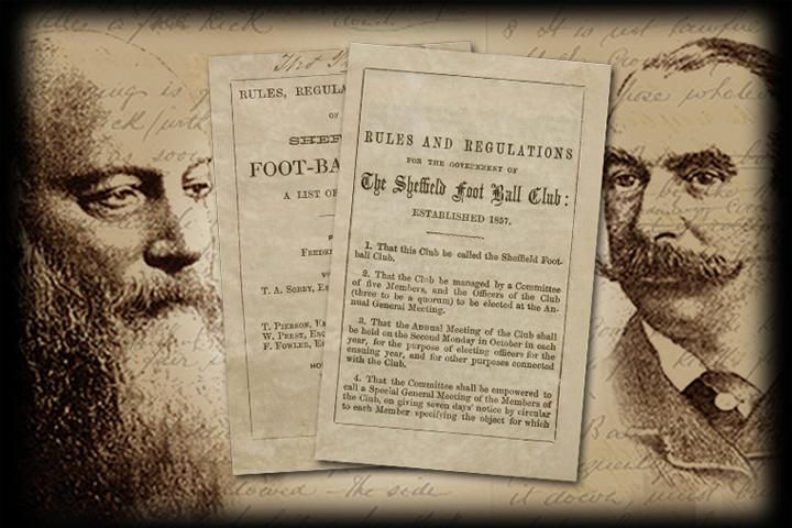 Az alapító atyák, Creswick (balra) és Prest, az alapító okirat, és az első szabálykönyv társaságában (Forrás: sheffieldfc.com)