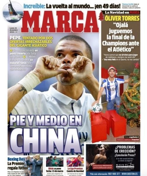 A Marca már a címlapján hozta Pepe távozását (Forrás: Marca)