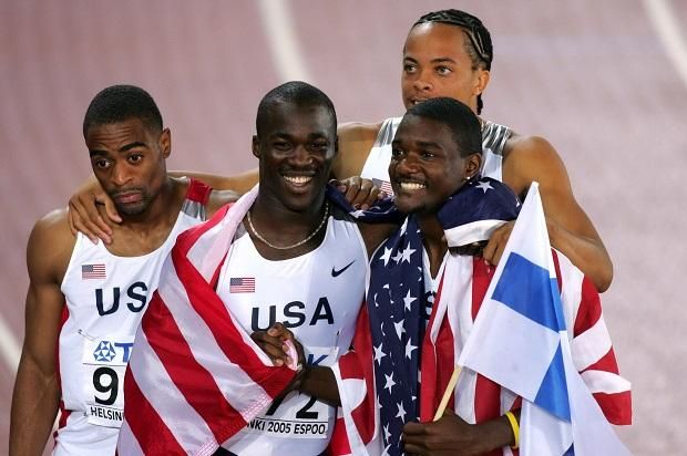 Balról Gay, Capel, Gatlin, Spearmon – nem váltó, a 200 méter első négy helyezettje