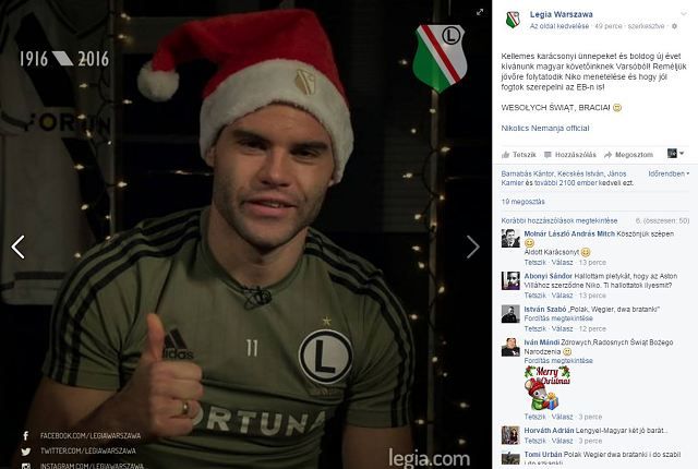 A Legia Warszawa Facebook-oldala ezúttal ezzel a képpel és üzenettel kedveskedett magyar követőinek – 
NAGYOBB KÉPÉRT KATT IDE!