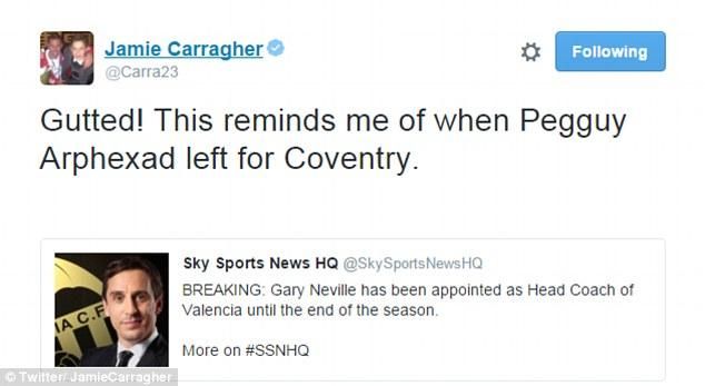 Jamie Carragher: Kizsigerelve! Ez arra emlékeztet, amikor Pegguy Arphexad a Coventryhez ment! (Forrás:Twitter)