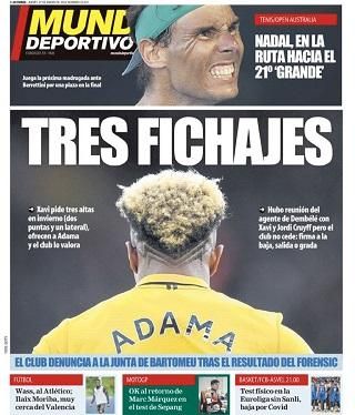 A Mundo Deportivo csütörtöki címlapja