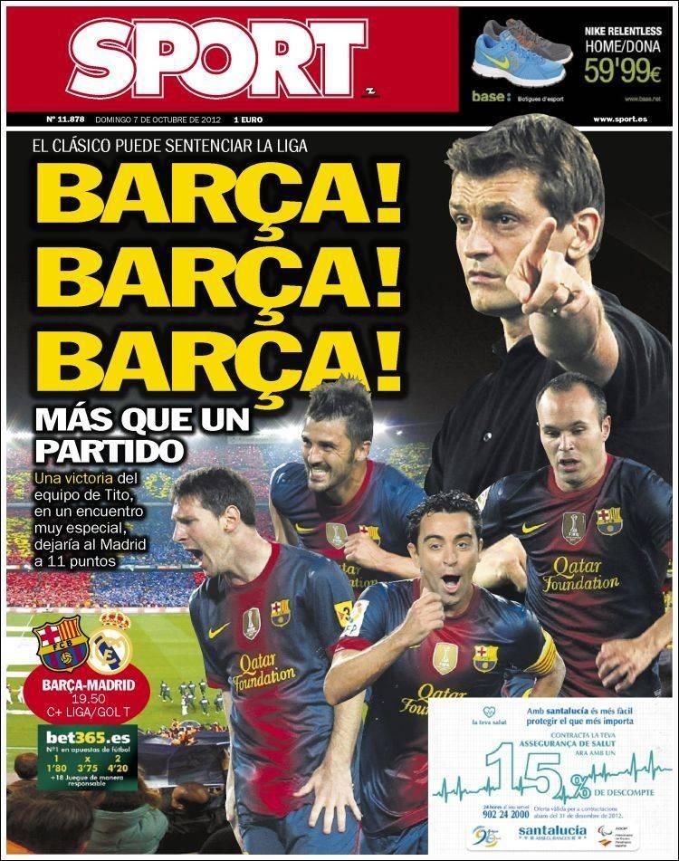 A barcelonai székhelyű Sport címlapja