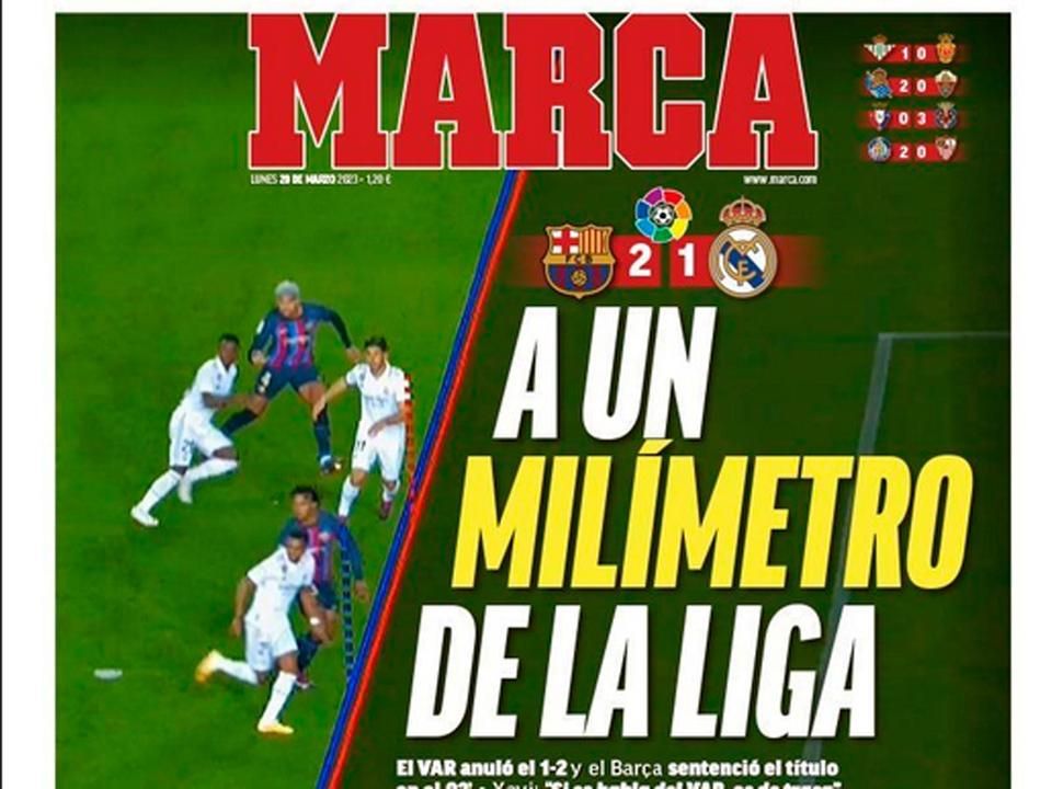 A Marca hétfői címlapja az Asensio gólját megelőző leshelyzettel (Forrás: Marca)