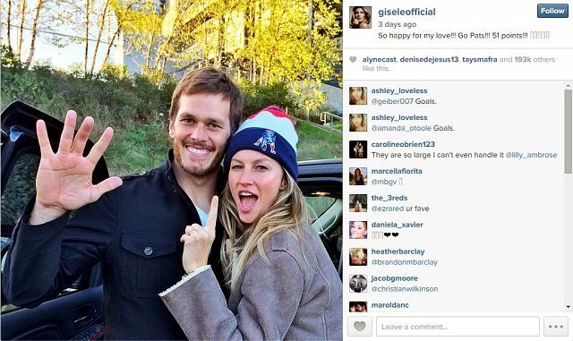Tom Brady és Gisele Bündchen mutatja a Patriots pontjainak számát – 51, nem 6 (Fotó: Instagram)